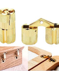 Concealed Barrel Hinges 2 Pack Gold Copper Finish for cabinet doors, showing ultra low profile, easy install in wood cabinets.