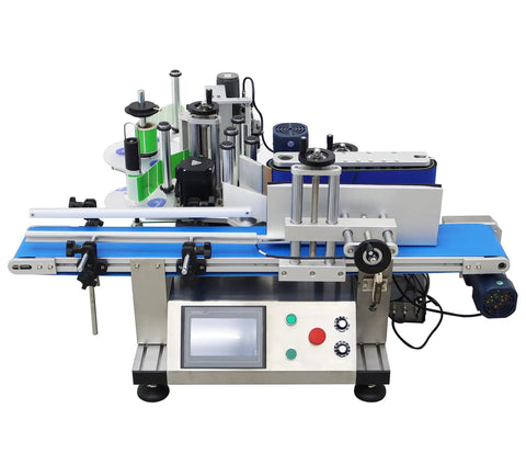 Lay Off The Manual Grind With This Automatic Round Bottle Labeling Machine Featuring A HighSpeed QuickPrint Encoder And Smooth Conveyor For 15 To 39 Inch Bottles, showcasing the machine's labeling components.