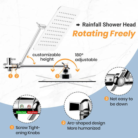10 Inch Rainfall Shower Head With Handheld Combo California Compliant High Pressure 5 Settings 11 Inch Extension Arm 60 Inch Hose