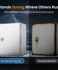 Heavy Duty 304 Stainless Steel Electrical Junction Box IP65 Waterproof Lockable Metal Enclosure For Indoor And Outdoor 14 By 10 By 6 Inch comparison of rust-resistant box and rusted standard box