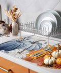 Must Have Fall Kitchen Dish Drying Mat Set Two Pack With Blue Pumpkin Pattern Leaves Floral Wood Grain 16 By 18 Inches