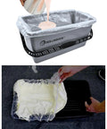 Pro Grade 20 Piece Paint Roller Set With Adjustable Frame And Extension Pole jumbo mini roller shown with tray and disposable liner.