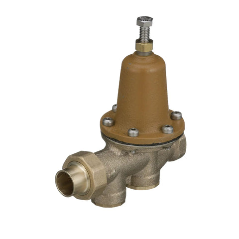 Lead Free Three Quarter Inch Water Pressure Reducing Valve with Solder Union Outlet and NPT Female Outlet Polymer Seat
