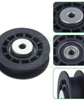 Close-up of 2 Pack Idler Pulley and Belt Kit for LC221A Series, featuring 587973001 replacement pulley, black round design