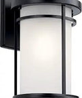 Toman 13 Point 5 Inch One Light Outdoor Wall Light with Satin Etched Glass in Black Finish, Arts and Crafts design