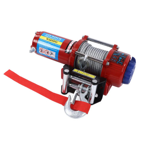 Heavy Duty 4500lb Electric Winch Kit For Trucks And Trailers With Easy Install Planetary Gear Design, red steel winch with hook