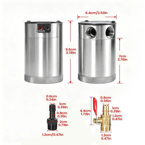 Ditch The Gunk And Keep Your Engine Sleek With This Rock Solid 300Ml Oil Catch Can Kit, showing aluminum construction and size details.