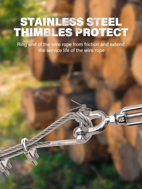 Close-up of One Quarter Inch M6 Wire Rope Clamp Kit With Twelve Clamps And Ten Thimbles 304 Stainless Steel Rigging Hardware for outdoor use