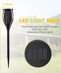 Diagram showing dimensions of LED light bulb with solar panel from 12 Pack Tiki Torch Lights With Flickering Flame Effect.