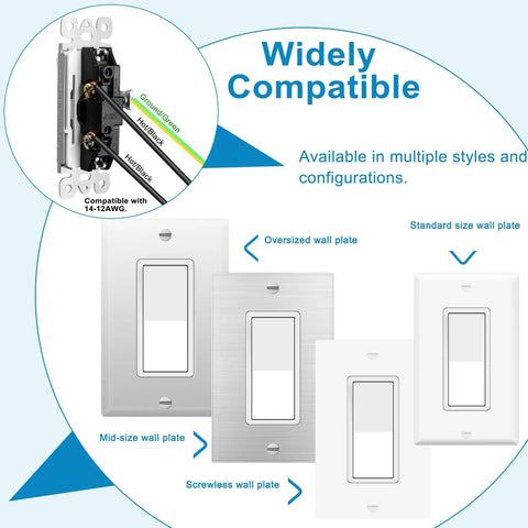 Single Pole Rocker Light Switch 15 Amp White Paddle Style On Off Wall Switch For Home And Office Built Tough No Fuss Install Residential And Commercial Grade Impact Resistant, with wall plates