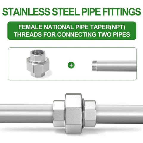 Two Pack 304 Stainless Steel Union Fittings Three Quarter Inch NPT Female Cast Pipe Connector for Industrial Plumbing