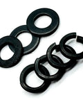 Image showing 100 Piece Steel Fasteners Kit With 50 M8 Flat Washers And 50 M8 Split Lock Washers Black Oxide Finish Metric Hardware For Everyday Projects And Repairs Pro Grade.