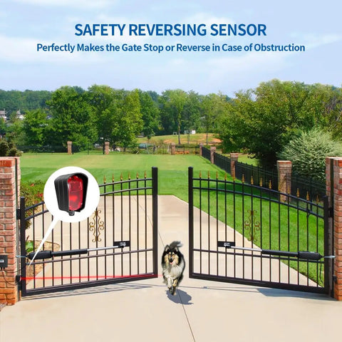 Retro Reflective Photoelectric Beam Sensor for Outdoor Gate and Garage Door Openers TRF3 Safety Sensor in use on driveway gate