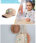 40 Piece Science Enamel Pins Set For Backpacks And Bags on hat, shirt, and tote with lab theme badges.