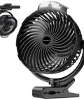 Rechargeable Clip On Fan 10000mAh, 8 Inch Portable Desk And Bedside Fan with LED light and secure clamp, black