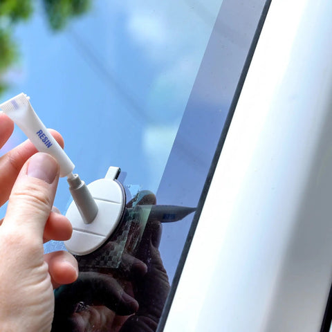 Windshield Saver Repair Kit For DIY Chip And Star Fix On Laminated Windshields, Repairs Up To One And A Quarter Inches Diameter in use