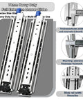 1 Pair 76mm Wide Heavy Duty Drawer Slides For Truck Bed With Full Extension, Quiet Operation, Anti Rust Design, Smooth Ball Bearing Rails For Easy Access To Tools And Gear. 76mm steel slides, side view with size measurements