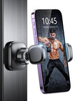 Magnetic Phone Holder for Gym And Metal Surfaces With 360 Degree Rotation holding a smartphone on metal equipment, side view