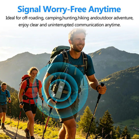 Hikers with High Gain 18.89 Inch Dual Band Ham Radio Antenna 144/430 MHz Tactical UHF VHF signal booster in mountains