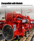 Red marine diesel engine compatible with Murphy switch panels and major brands, highlighting Push Button Magnetic Switch Replacement 25700071 117.