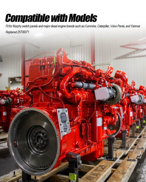 Red marine diesel engine compatible with Murphy switch panels and major brands, highlighting Push Button Magnetic Switch Replacement 25700071 117.