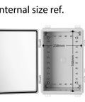 Tough As Nails Weatherproof Electrical Junction Box Enclosure With Hinged Gray Cover, internal measurements, lid open view