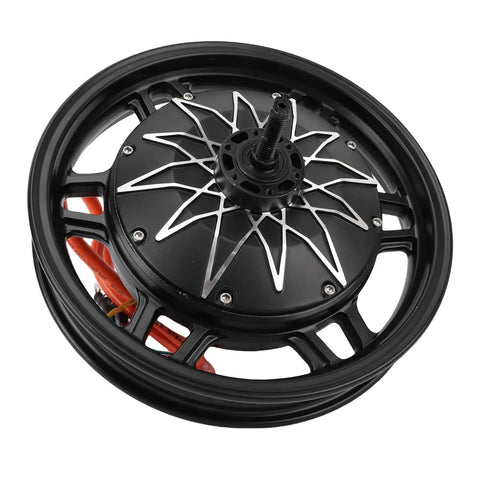 Heavy Duty Aluminum Alloy Wheel Hub Motor 14 Inch For Electric Scooter Motorcycle Conversion Kit showing detailed black wheel design.