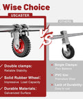 Comparison of heavy duty gate wheel with anti slip tire and double clamps versus single clamp model.