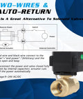 Diagram and close-up of 1 Inch Motorized Brass Ball Valve Full Port With Auto Return 2 Wire Electric Water Valve 9 24V AC DC