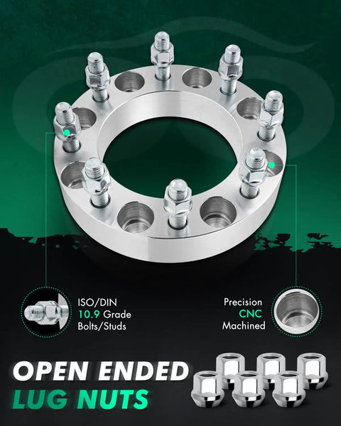 Image of CNC machined 2Pcs 8x170 Wheel Spacers 1.5 Inch Thick with 125mm Hub Bore and 14x1.5 Thread Pitch, 8 Lug, Silver, for Ford vehicles.