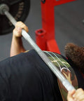 Person using Bench Press Assist Strap With Level 3 Tension Red Powerlifting Gear Lets You Press 10 To 15 Percent More Weight