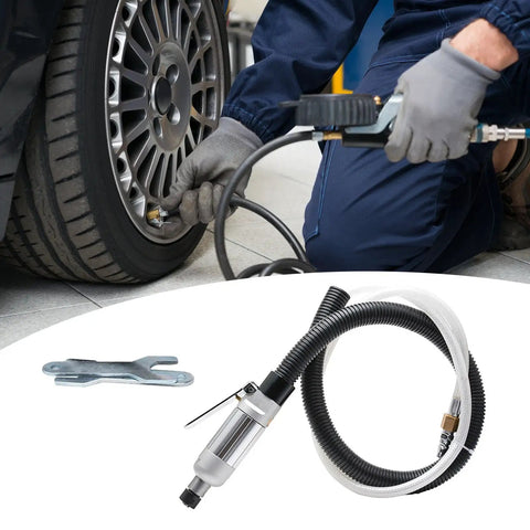 Badass Quarter Inch Pneumatic Air Die Grinder Cranking 25000 RPM With Solid Aluminum Body, in use for tire maintenance.