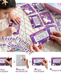 Child using scratch-off cards from Fifty Plus Piece DIY Wristbands And Purse Kit For Girls to reveal surprise messages.