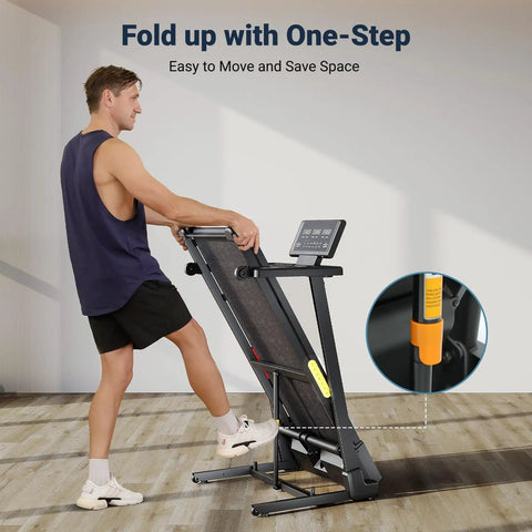 Compact Under Desk Walking Treadmill With Foldable Handlebar, Space Saving Home Gym Rig, Easy Setup Office Fitness Pad in use.