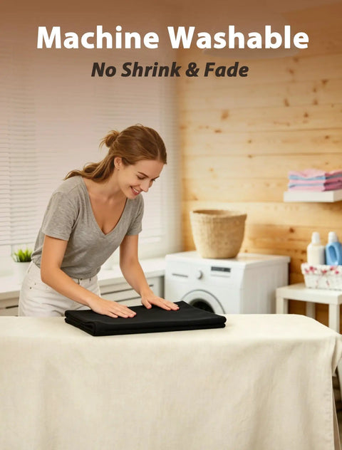 Woman folding 88 Keys Piano Keyboard Dust Cover Stretchy Protective Shield With Elastic Cord Locking Clasp Universal Fit for 88 Keys.