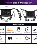 Awesome Android 15 Car Stereo For Hyundai Sonata 2010-2015 with 9-inch touch screen, accessories, and installation kit layout