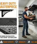 Heavy Duty Garage Wall Shelves Set Four Pack 1.4 X 4 Ft Black Metal With Hooks For Tools Storage Rugged Steel Wall Organizer Racks To Free Floor Space And Keep Your Workshop Neat mounted in a garage