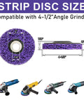WelderElite 4-1/2 in purple paint stripping disc for angle grinder, 12-pack, front view, removes paint and rust.