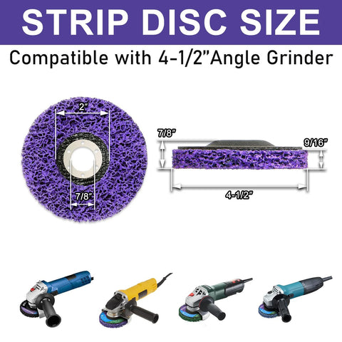 WelderElite 4-1/2 in purple paint stripping disc for angle grinder, 12-pack, front view, removes paint and rust.