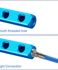 Six Way Nine Port Aluminum Air Manifold Block For One Quarter Inch Quick Connects Inline Pneumatic Splitter showcasing threaded holes and connection