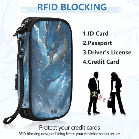 Dragon Blue Boat Passport Holder Family Passport Wallet With RFID Blocking Lining, multicolor design with dragon illustration