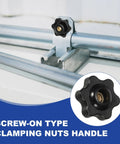 Grippy M5 X 25mm Star Knobs 10 Pack Knurled Through Hole Screw On Type attached to metal pipe, black, for T Track and CNC