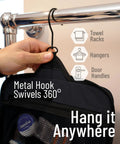 On The Go Travel Toiletry Bag With Ten Compartments Hanging Cosmetic Organizer XXL Metal Swivel Hook shown on rail