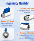 Two Pack 3/8 Inch Mini Ball Valve 304 Stainless Steel Water Flow Control Male To Female NPT Threaded Shut Off Drain Valve diagram