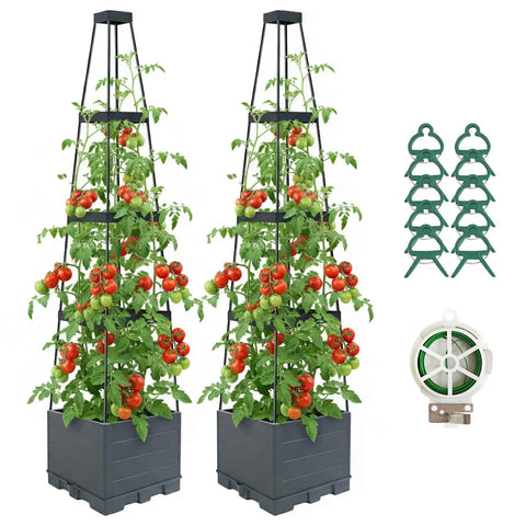 Two Pack Raised Garden Bed Planter Box With Trellis 58 Inch Tomato Planter For Climbing Plants Vegetables Vines And Flowers Self Watering Tomato Cage For Garden Patio Outdoor Or Indoor Use