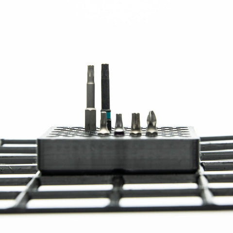 Modular 1/4-Inch Hex Bit Organizer System With 77 Slots For Fast Access Driver Bit Holder, side view, black finish, 84 mm By 84 mm