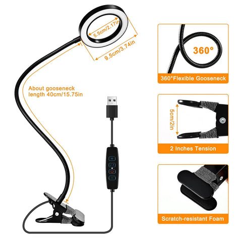 2 In 1 Magnifying Desk Lamp With Light And Timer For Craft And Sewing, Reading Or Close Work, showing gooseneck and USB connection