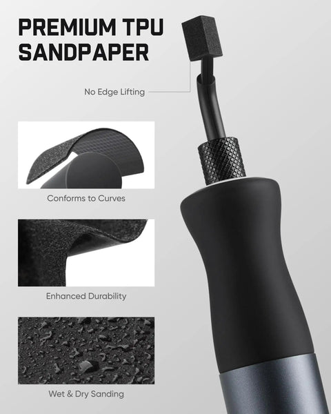 Badass Brushless Electric Detail Sander For Sweet 3D Print Finishing And Quick Model Sanding With Jam Free Reciprocating Design And Built Tough For Maker Folks with premium TPU sandpaper for wet and dry sanding.