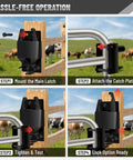 Hella Tough Double Action Barn Gate Latch Kit With Built In Padlock Eye For Round Pipe Metal Fencing Plus Complete Mounting Hardware In Corrosion Resistant Black Zinc Coating step-by-step installation.