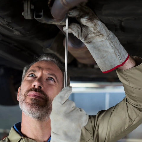 Mechanic using Magnetic Pickup Tool Telescoping Pocket Clip Extendable Magnet Pen For Mechanics in tight engine space